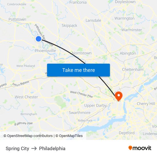 Spring City to Philadelphia map