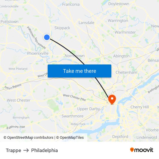 Trappe to Philadelphia map