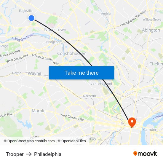 Trooper to Philadelphia map