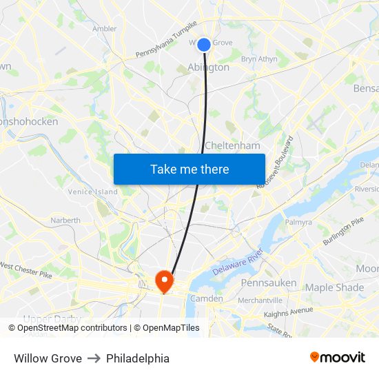 Willow Grove to Philadelphia map