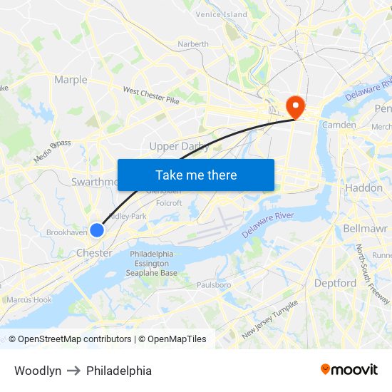 Woodlyn to Philadelphia map