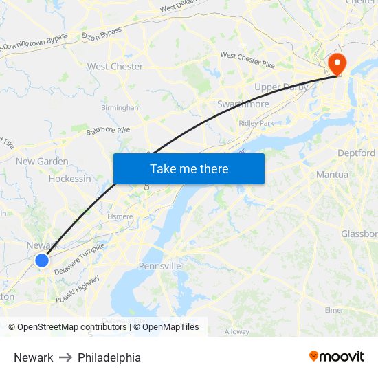 Newark to Philadelphia map