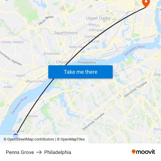 Penns Grove to Philadelphia map