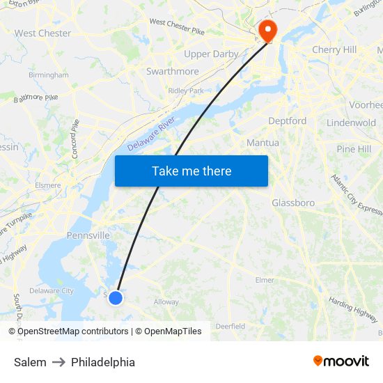 Salem to Philadelphia map