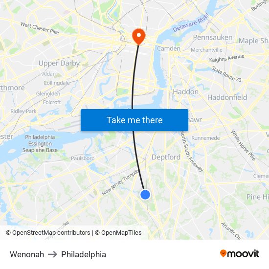 Wenonah to Philadelphia map