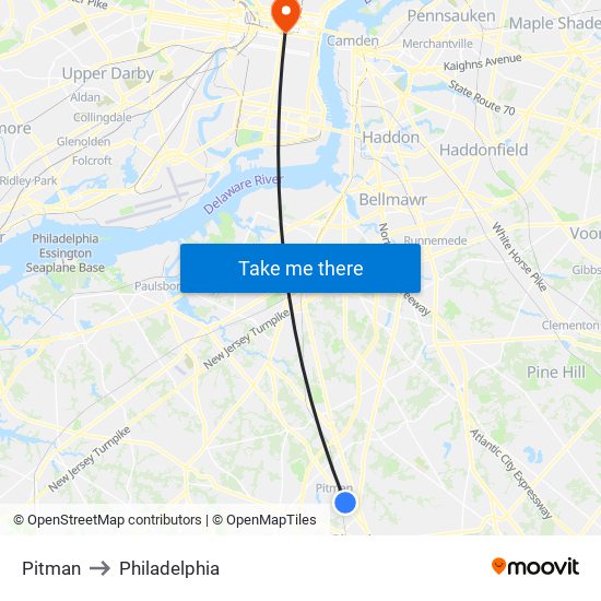 Pitman to Philadelphia map