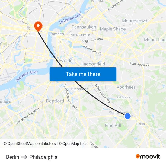 Berlin to Philadelphia map