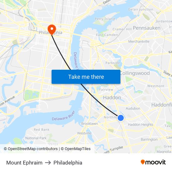 Mount Ephraim to Philadelphia map