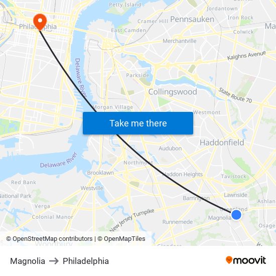 Magnolia to Philadelphia map
