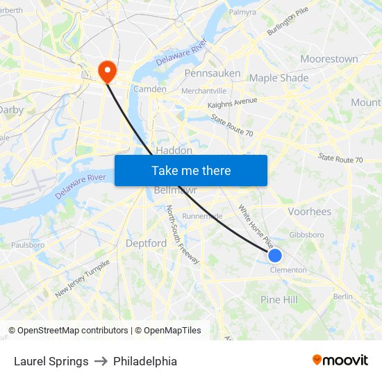 Laurel Springs to Philadelphia map