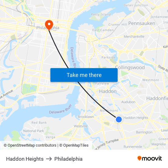 Haddon Heights to Philadelphia map