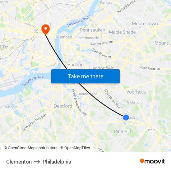 Clementon to Philadelphia map