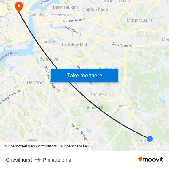 Chesilhurst to Philadelphia map