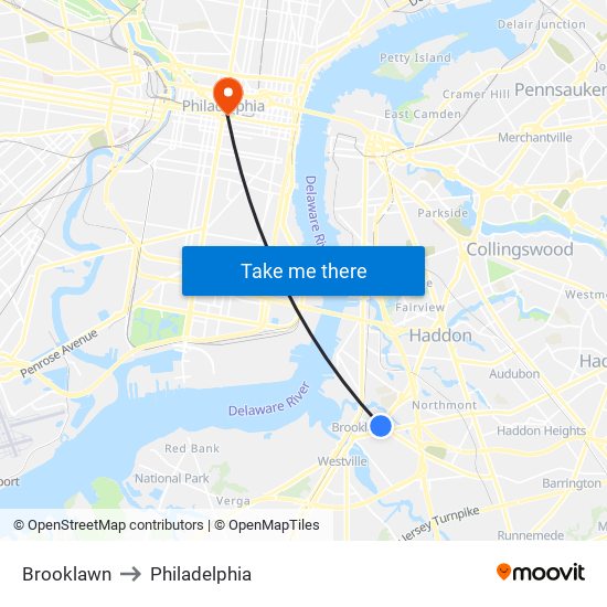 Brooklawn to Philadelphia map