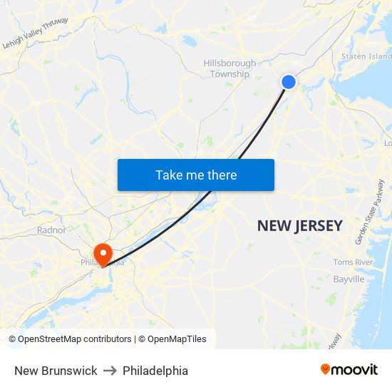 New Brunswick to Philadelphia map