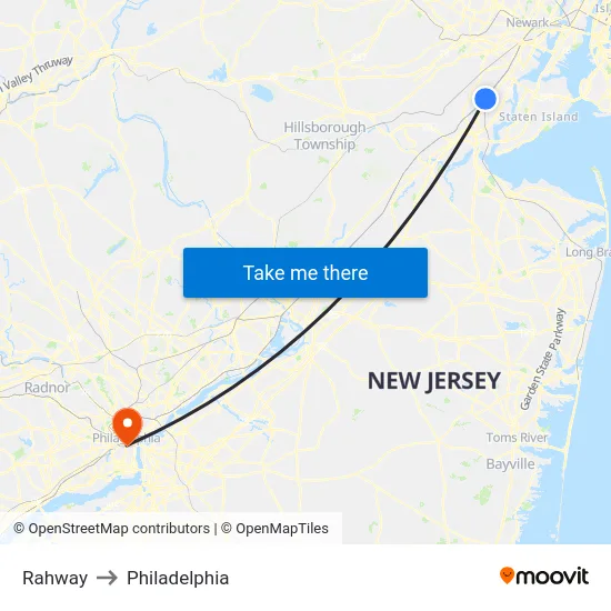 Rahway to Philadelphia map