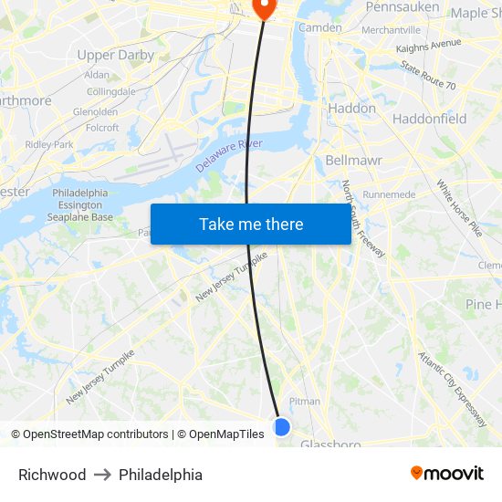 Richwood to Philadelphia map