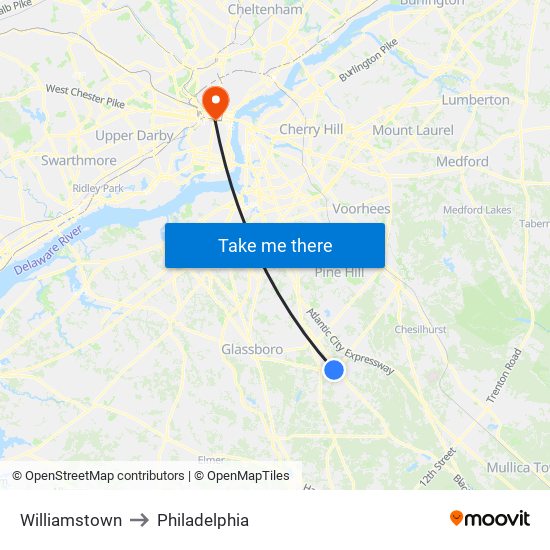 Williamstown to Philadelphia map