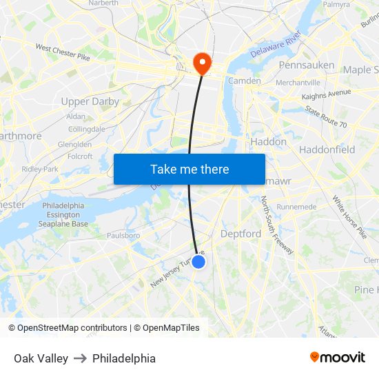 Oak Valley to Philadelphia map