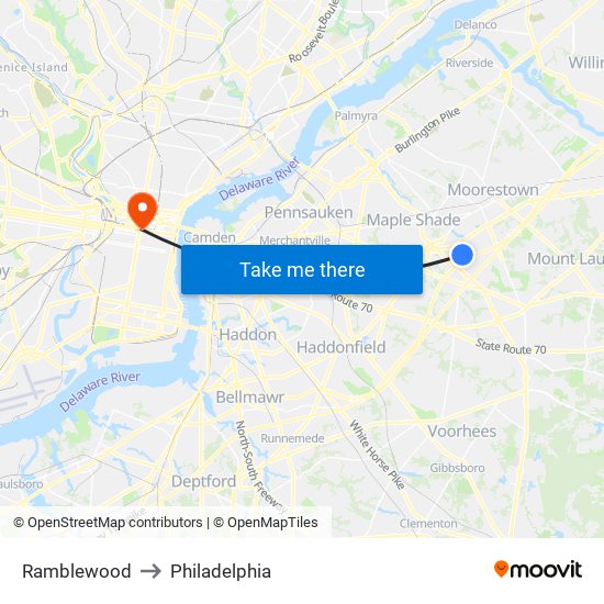 Ramblewood to Philadelphia map