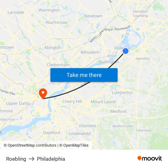 Roebling to Philadelphia map