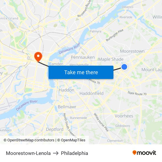 Moorestown-Lenola to Philadelphia map