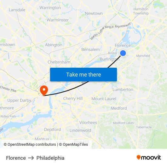 Florence to Philadelphia map