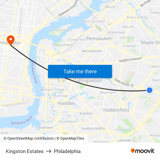 Kingston Estates to Philadelphia map