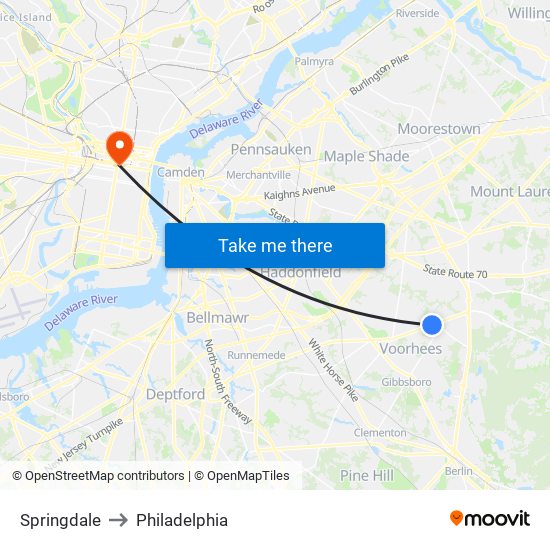 Springdale to Philadelphia map