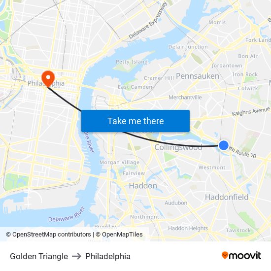 Golden Triangle to Philadelphia map