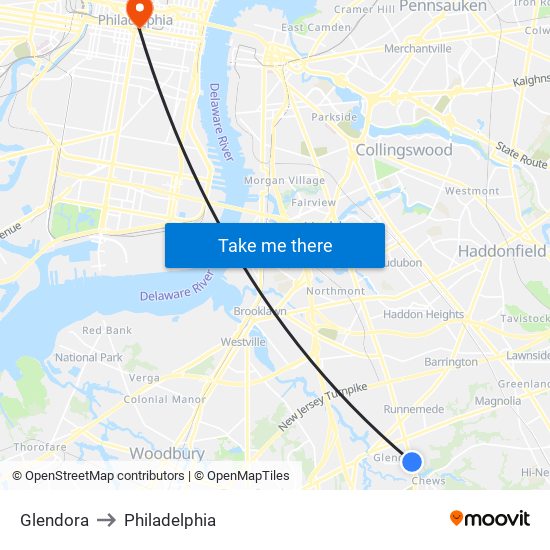 Glendora to Philadelphia map