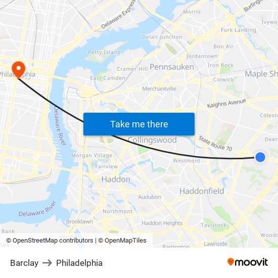 Barclay to Philadelphia map