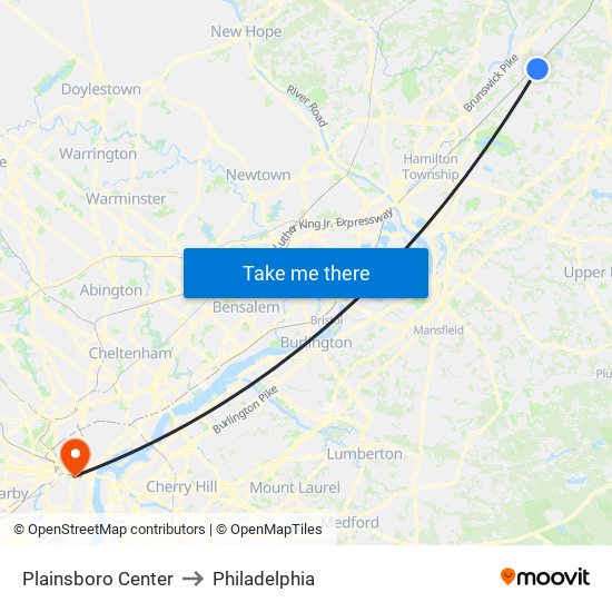 Plainsboro Center to Philadelphia map