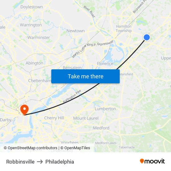Robbinsville to Philadelphia map