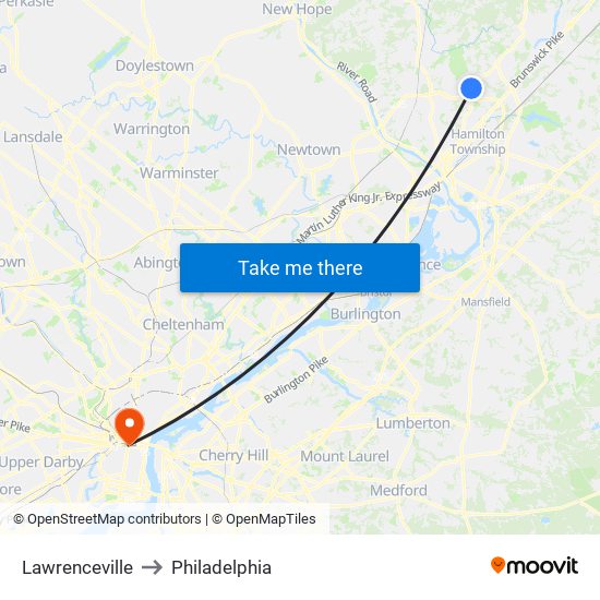 Lawrenceville to Philadelphia map