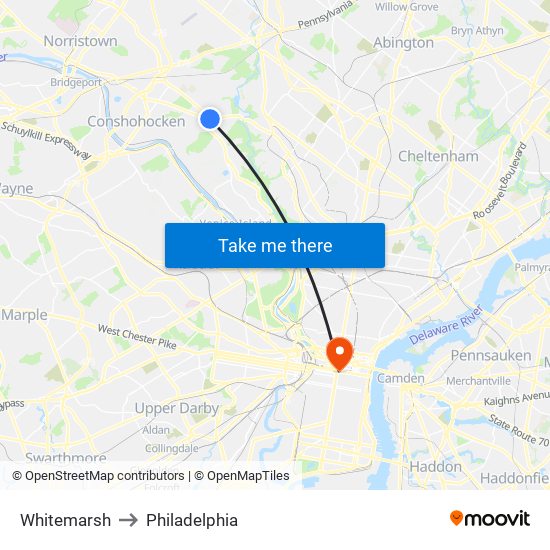 Whitemarsh to Philadelphia map