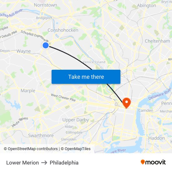 Lower Merion to Philadelphia map