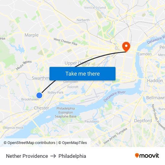 Nether Providence to Philadelphia map