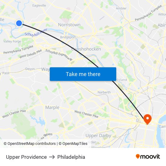 Upper Providence to Philadelphia map