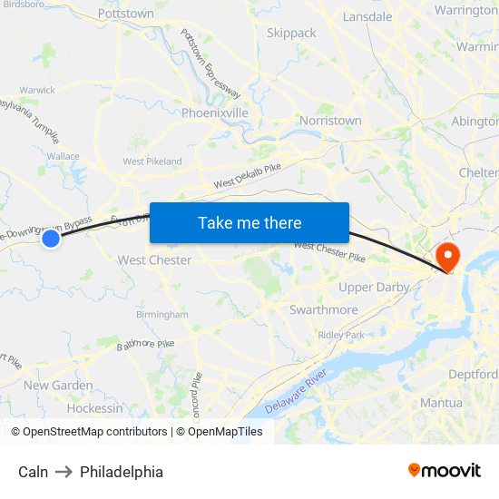 Caln to Philadelphia map