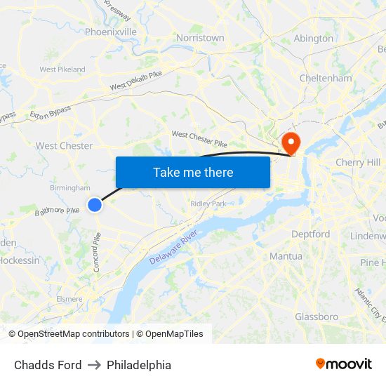 Chadds Ford to Philadelphia map