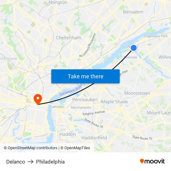 Delanco to Philadelphia map