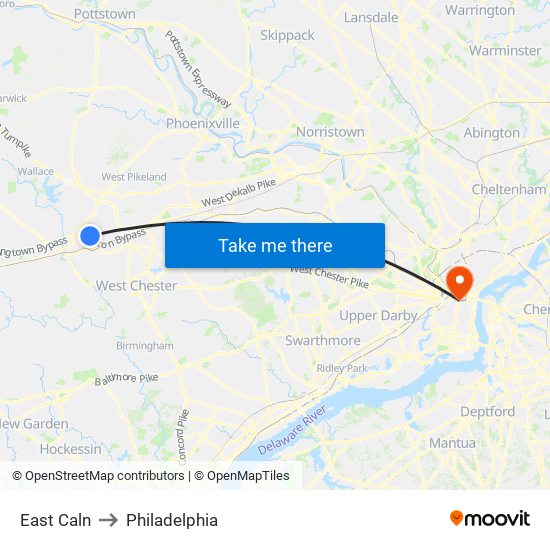 East Caln to Philadelphia map