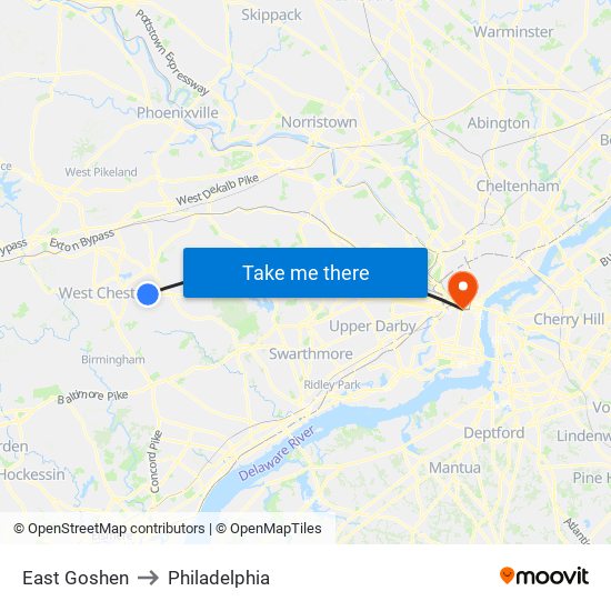 East Goshen to Philadelphia map