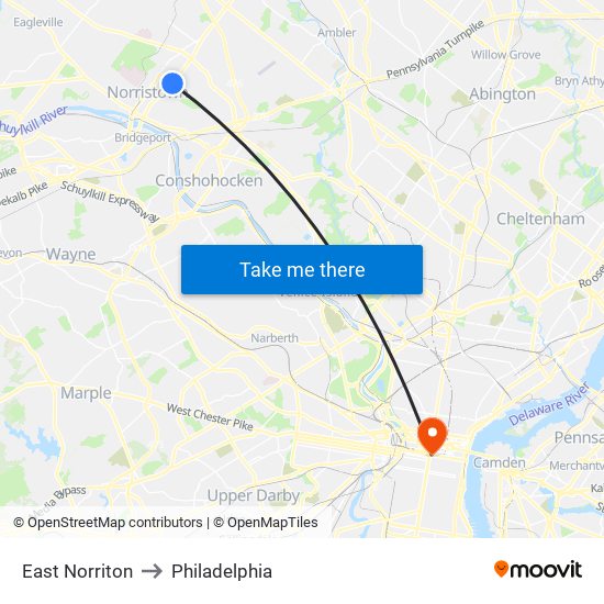 East Norriton to Philadelphia map