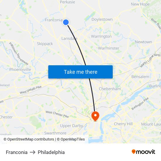Franconia to Philadelphia map
