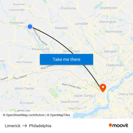 Limerick to Philadelphia map