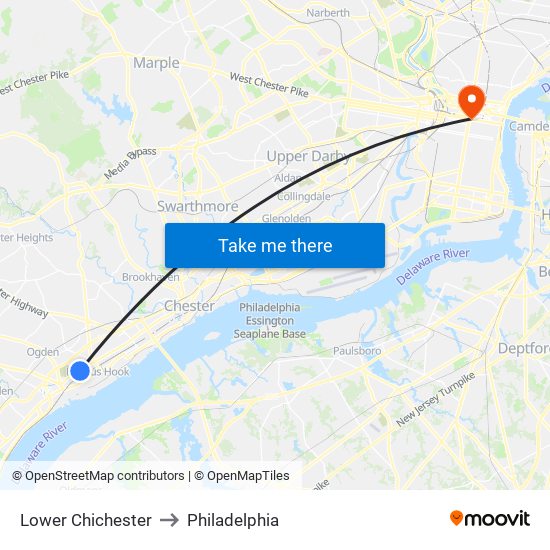 Lower Chichester to Philadelphia map