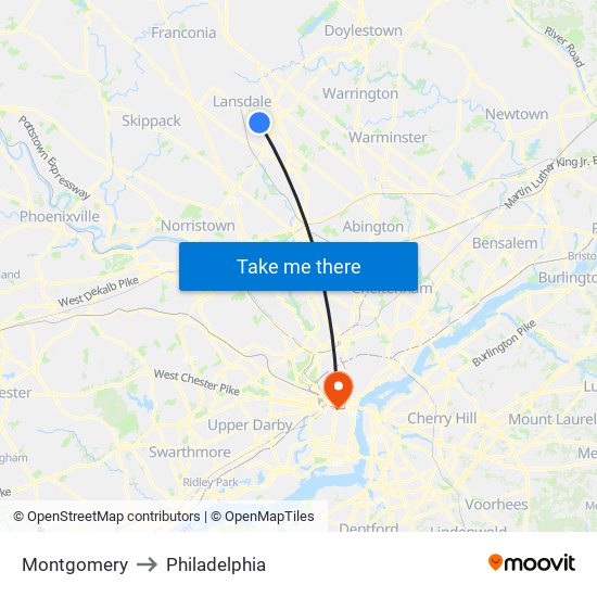 Montgomery to Philadelphia map