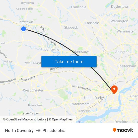 North Coventry to Philadelphia map